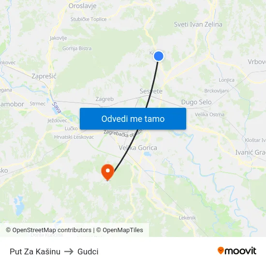 Put Za Kašinu to Gudci map