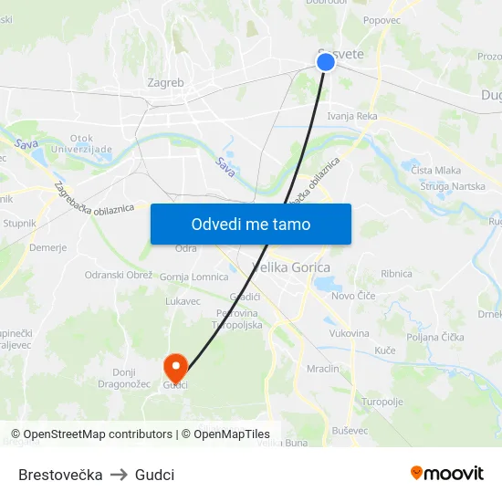 Brestovečka to Gudci map