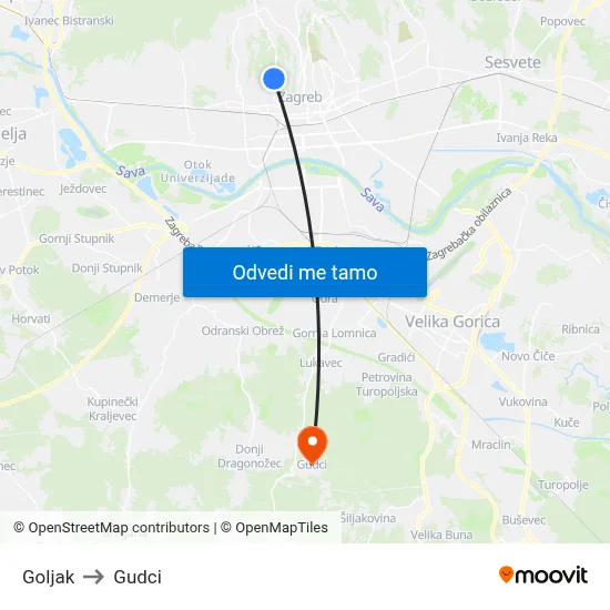 Goljak to Gudci map