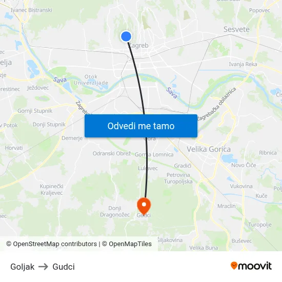 Goljak to Gudci map