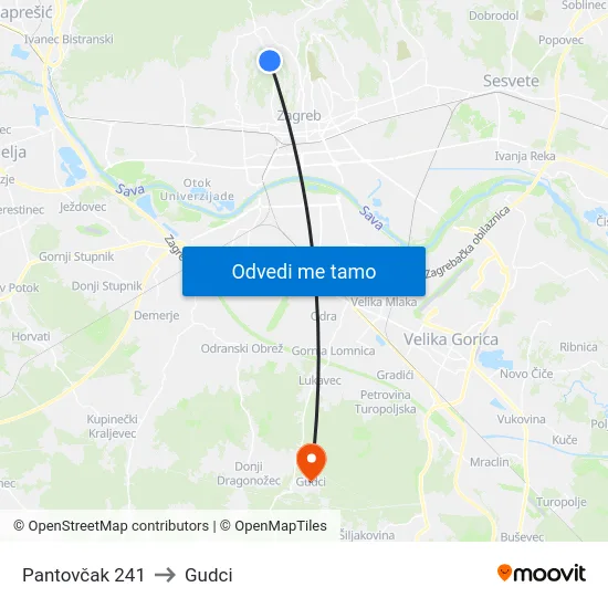 Pantovčak 241 to Gudci map