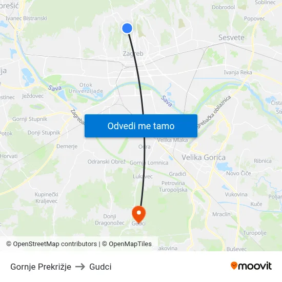 Gornje Prekrižje to Gudci map