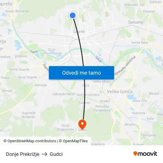 Donje Prekrižje to Gudci map