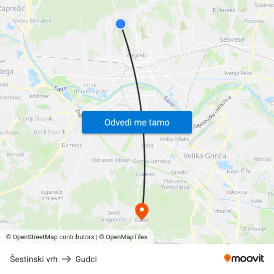 Šestinski vrh to Gudci map