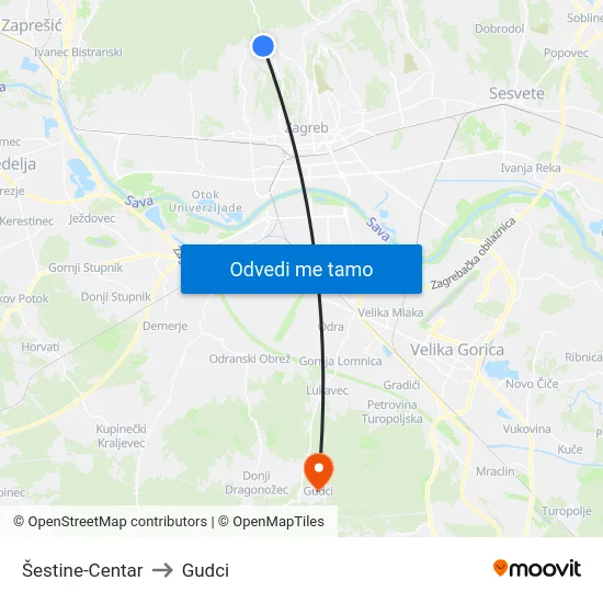 Šestine-Centar to Gudci map