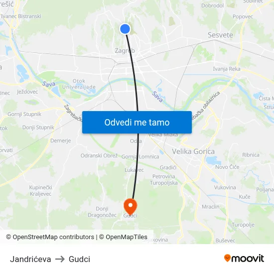 Jandrićeva to Gudci map
