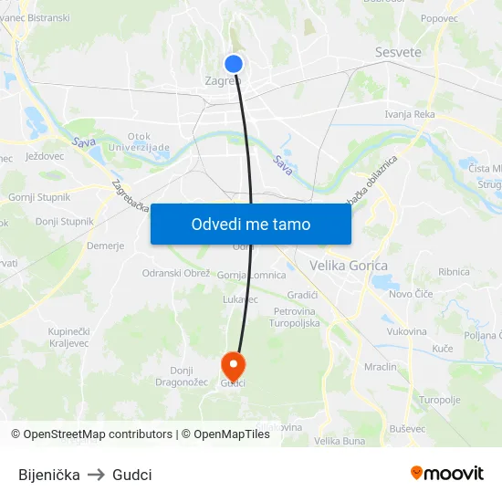 Bijenička to Gudci map