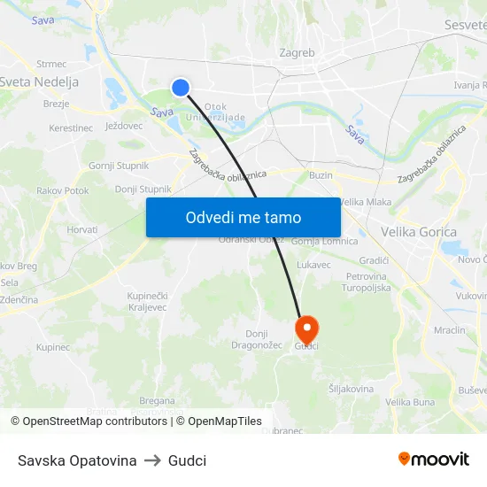 Savska Opatovina to Gudci map
