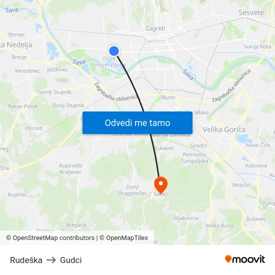 Rudeška to Gudci map