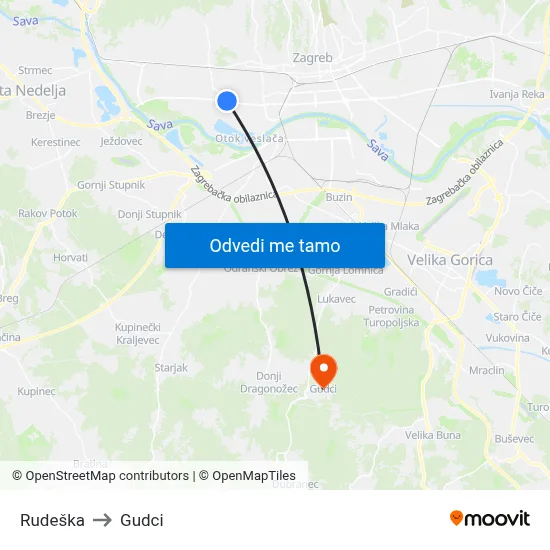 Rudeška to Gudci map