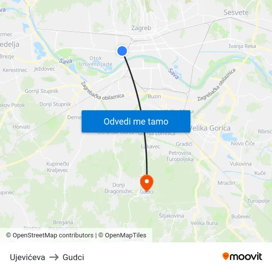 Ujevićeva to Gudci map
