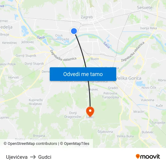 Ujevićeva to Gudci map