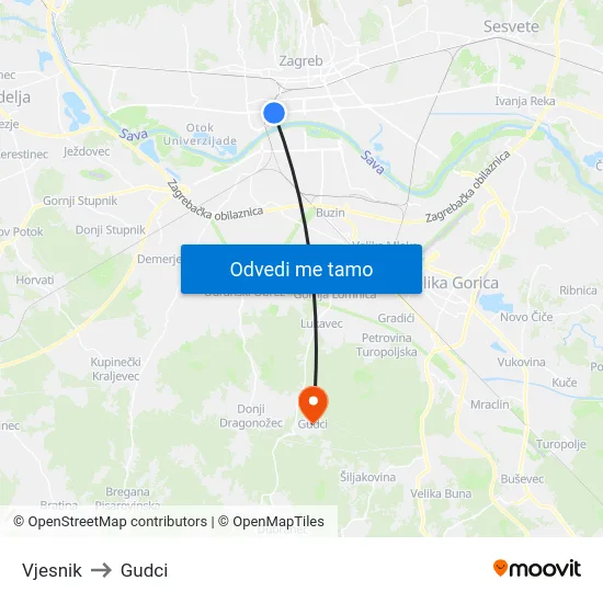 Vjesnik to Gudci map