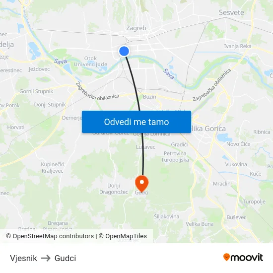 Vjesnik to Gudci map