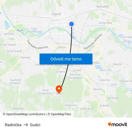 Radnička to Gudci map