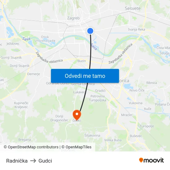 Radnička to Gudci map