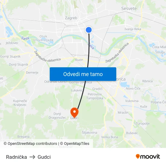 Radnička to Gudci map