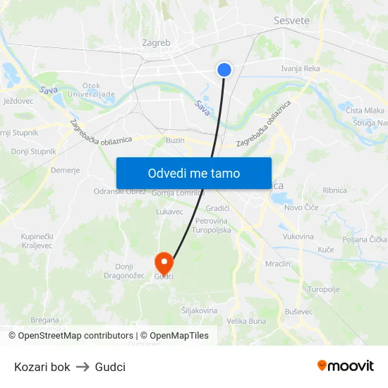 Kozari bok to Gudci map
