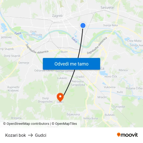 Kozari bok to Gudci map