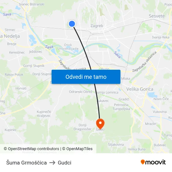 Šuma Grmoščica to Gudci map