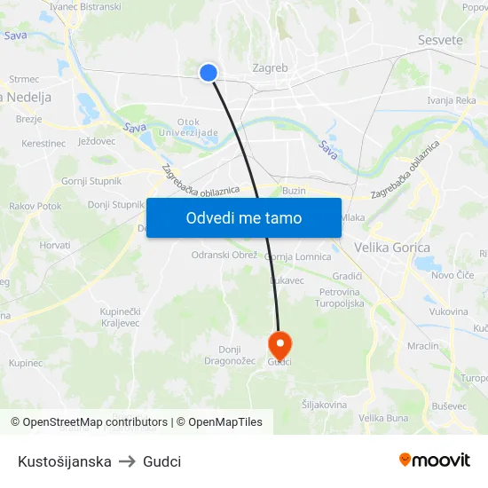 Kustošijanska to Gudci map