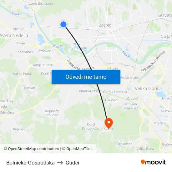 Bolnička-Gospodska to Gudci map