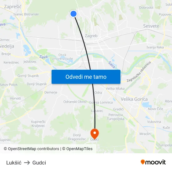 Lukšić to Gudci map