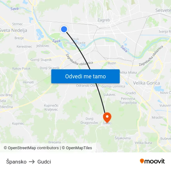 Špansko to Gudci map