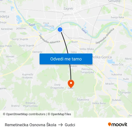 Remetinečka Osnovna Škola to Gudci map