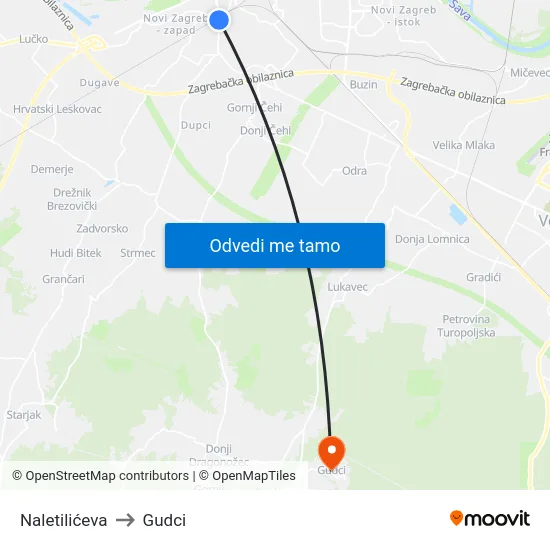 Naletilićeva to Gudci map