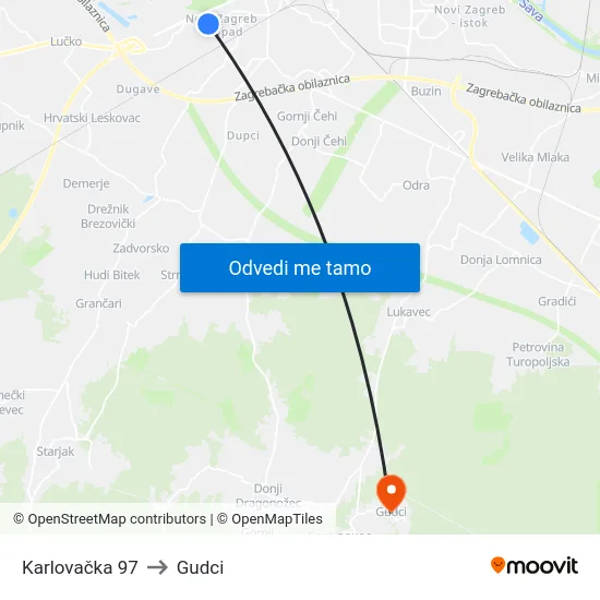 Karlovačka 97 to Gudci map