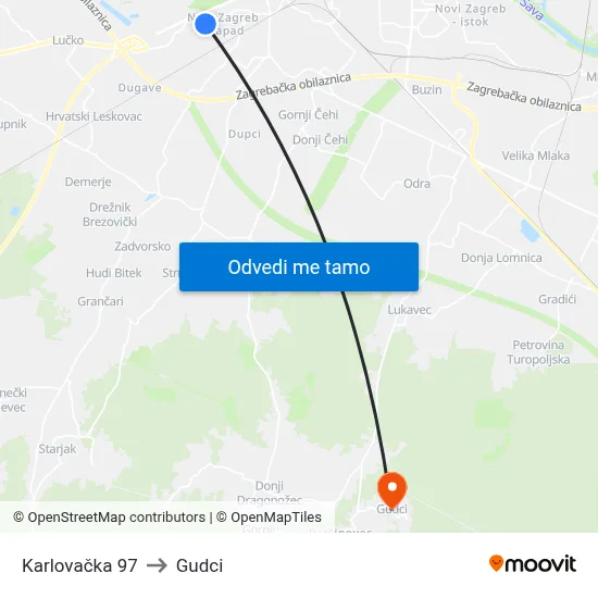 Karlovačka 97 to Gudci map