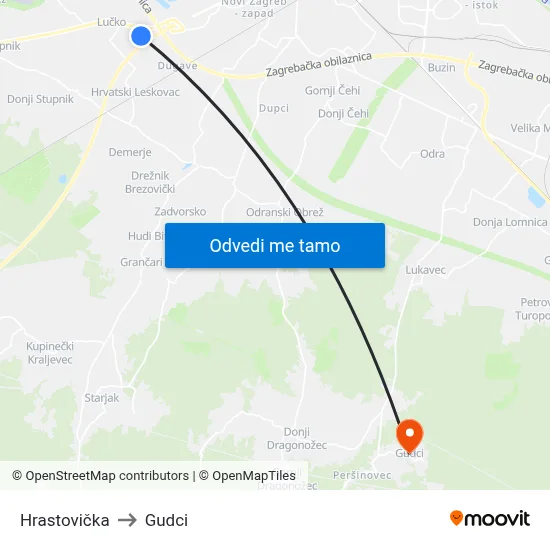 Hrastovička to Gudci map