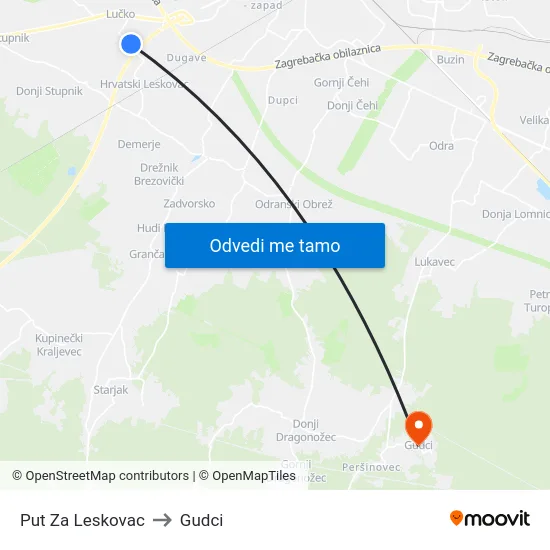 Put Za Leskovac to Gudci map