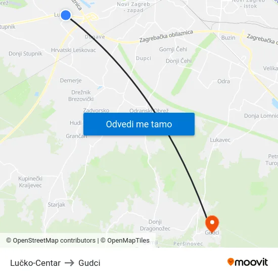 Lučko-Centar to Gudci map