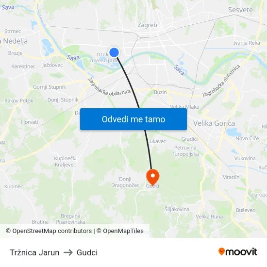 Tržnica Jarun to Gudci map