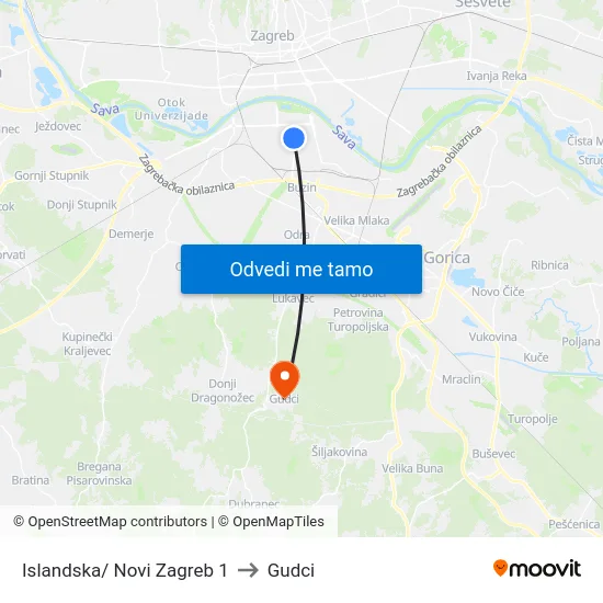 Islandska/ Novi Zagreb 1 to Gudci map