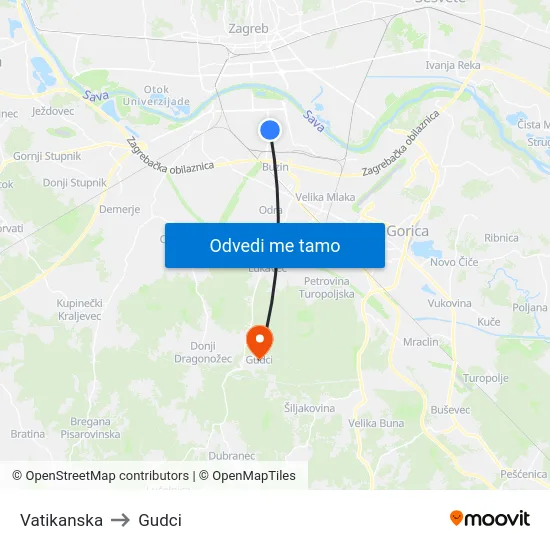 Vatikanska to Gudci map