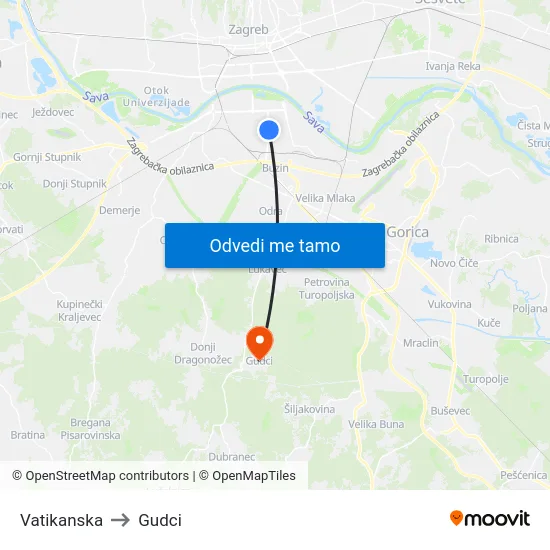 Vatikanska to Gudci map