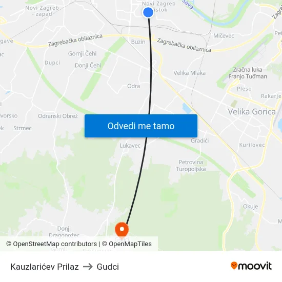 Kauzlarićev Prilaz to Gudci map