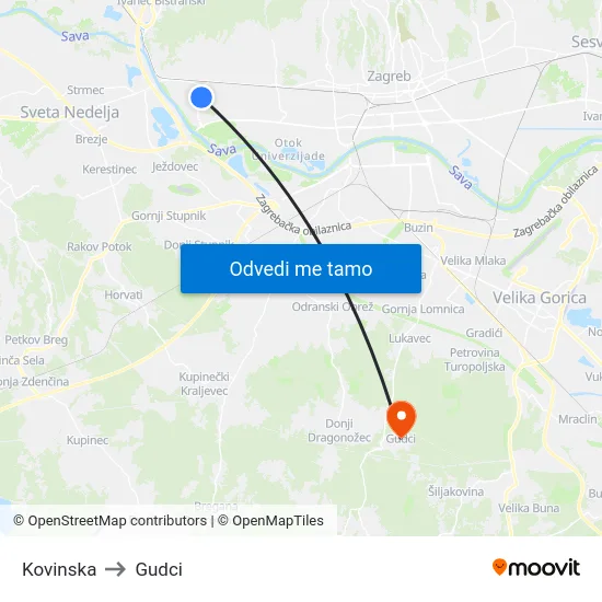 Kovinska to Gudci map
