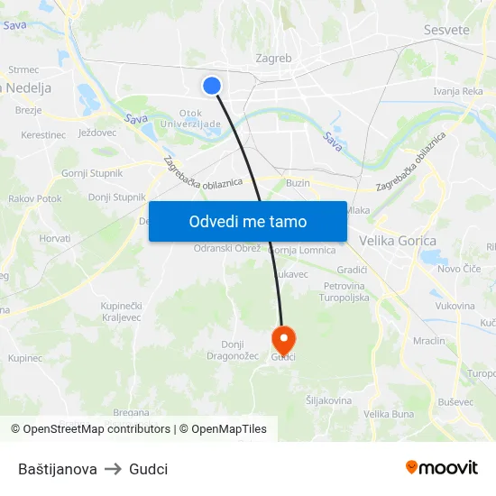 Baštijanova to Gudci map