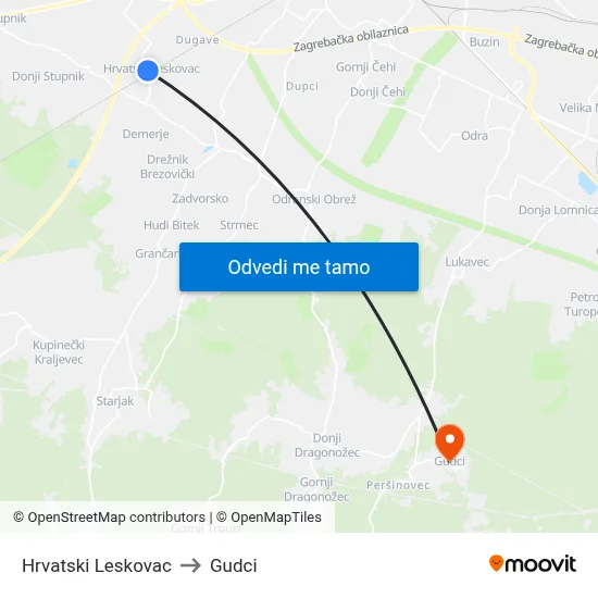 Hrvatski Leskovac to Gudci map