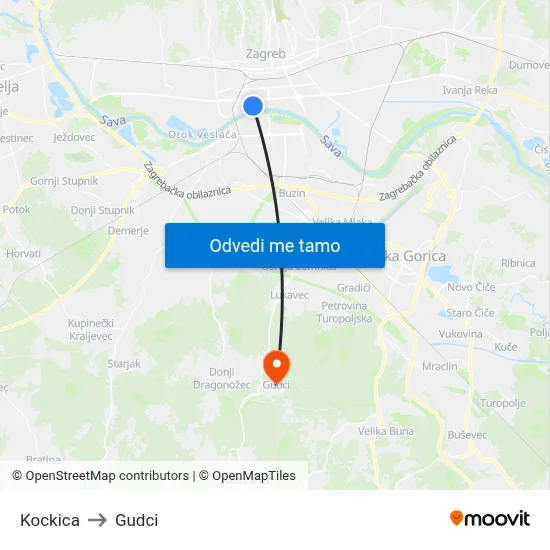 Kockica to Gudci map