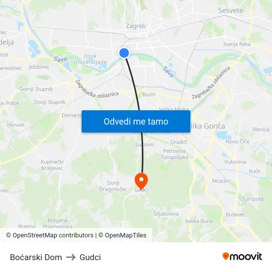 Boćarski Dom to Gudci map