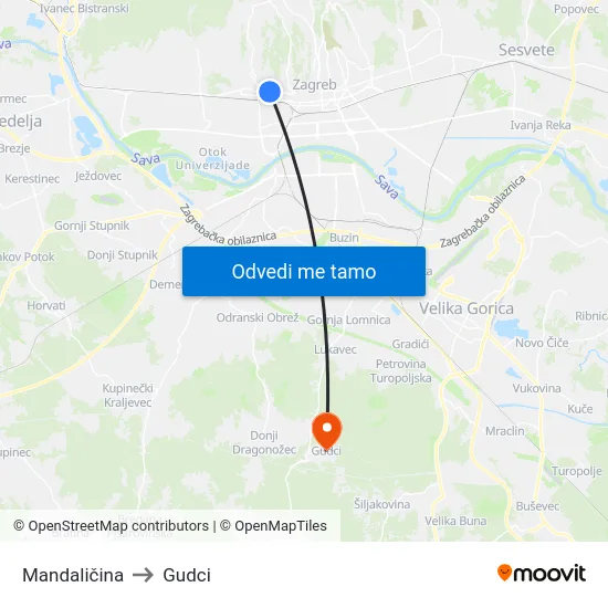 Mandaličina to Gudci map