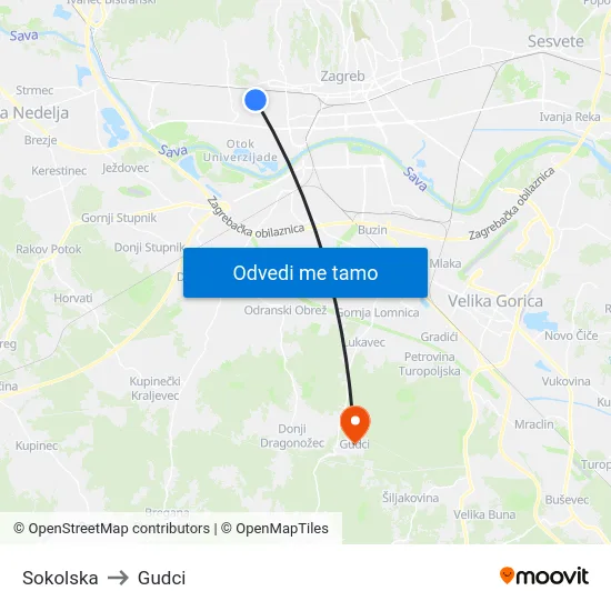 Sokolska to Gudci map