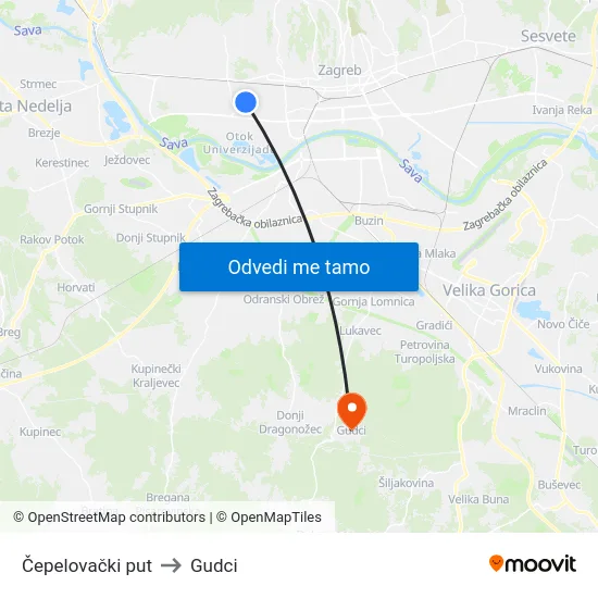 Čepelovački put to Gudci map