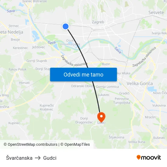 Švarčanska to Gudci map