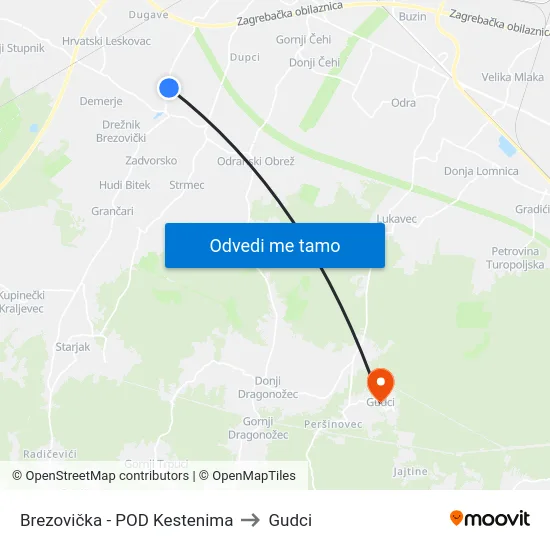 Brezovička - POD Kestenima to Gudci map